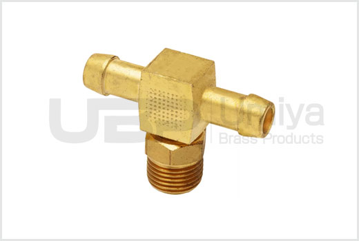 Brass Single Barb Inverted Male Flare Swivel Tee